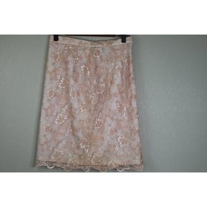 Saks Fifth Avenue Folio Womens Floral Lace Skirt Size 8 Coral Pink Knee‎ Length